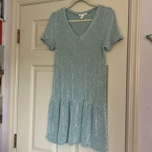 green and white drop waist dress